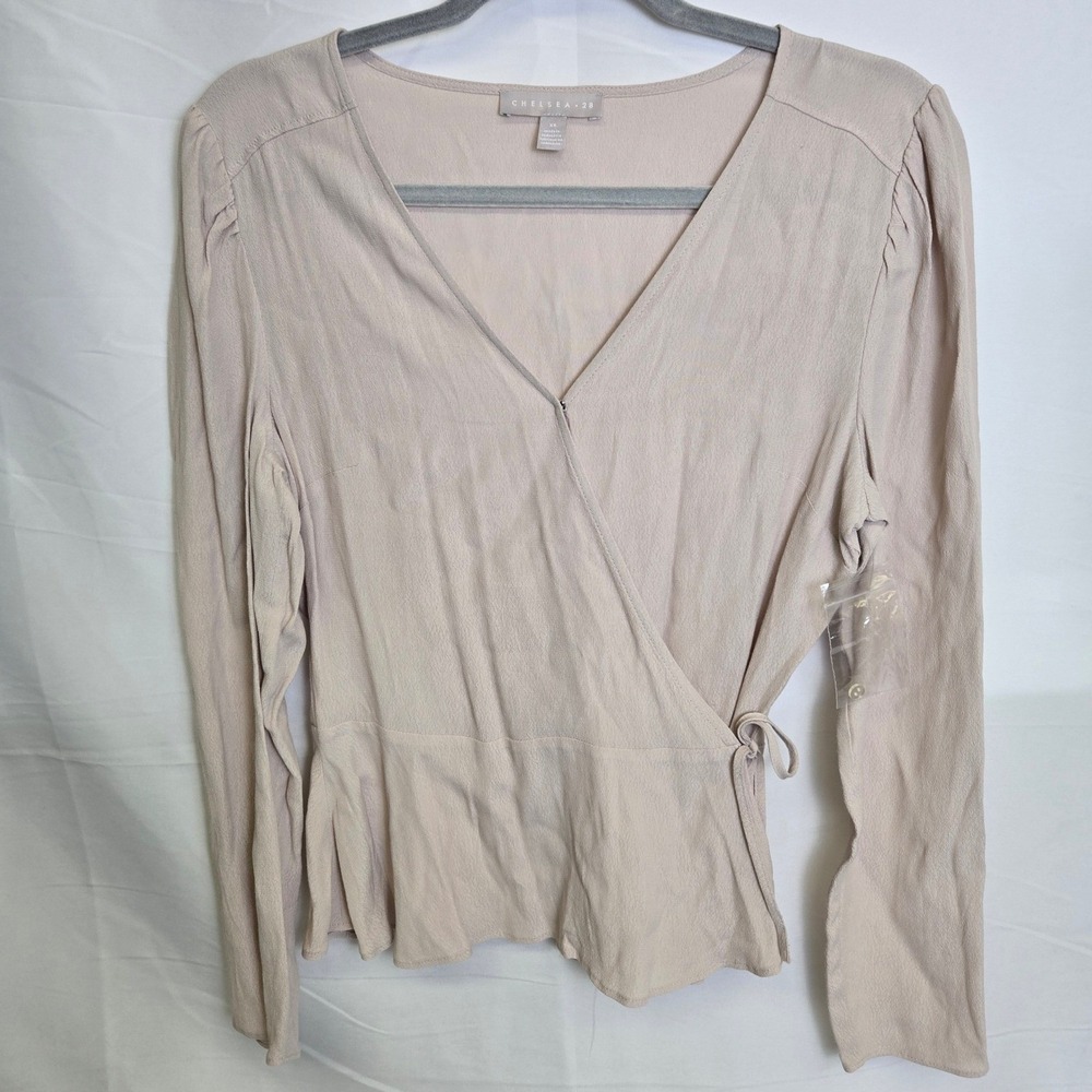 Chelsea28 Memoir Wrap Blouse Long Sleeves Beige Neutral Boho Cottage XS NWOT
